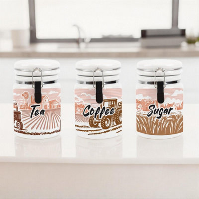 Rural Landscapes Tea Coffee Sugar Ceramic Canisters