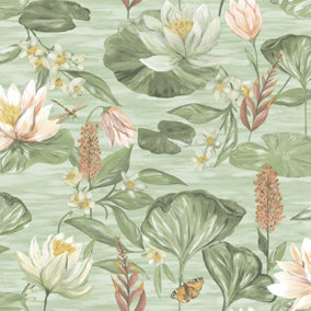 Rural Paradise Lily Pad Wallpaper Green Holden 13621