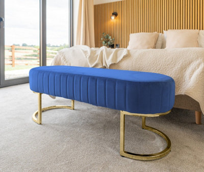 RUSSELL BLUE VELVET BENCH WITH GOLD LEGS