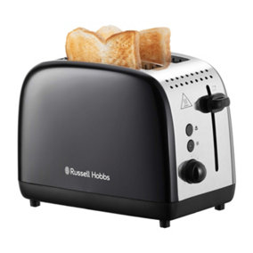 Russell Hobbs 26550 Stainless Steel 2 Slice Toaster - Long Slots with 6 Browning Settings and High Lift Feature, Black