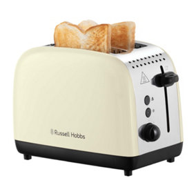 Russell Hobbs 26551 Stainless Steel 2 Slice Toaster - Long Slots with 6 Browning Settings and High Lift Feature, Cream