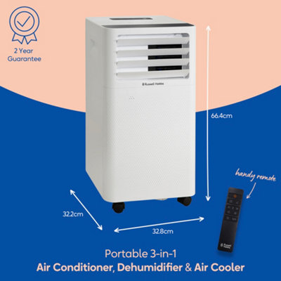Russell Hobbs Air Conditioner 7000 BTU Dehumidifier & Air Cooler White Portable Unit RHPAC3001