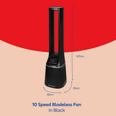 Russell Hobbs Bladeless Tower Fan Black Remote Control 107cm 22W Quiet ...