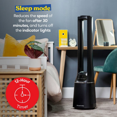Russell Hobbs Bladeless Tower Fan Black Remote Control 107cm 22W Quiet ...