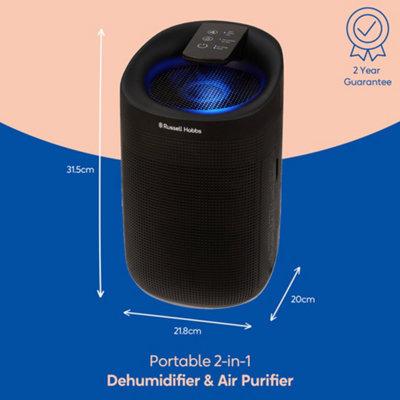 Russell Hobbs Dehumidifier and Air Purifier Fresh Air Pro Compact Ozone Free 750ml/day Black RHDH1101B