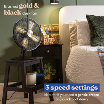 Russell Hobbs Desk Fan Electric Cooling Brushed Gold & Black 3 Speed RHMDF1201BG - 3