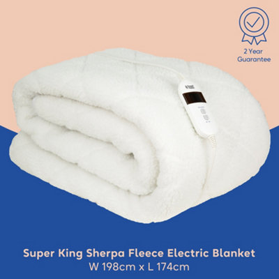 Russell Hobbs Electric Heated Blanket Premium Sherpa Fleece Throw Super  King Size RHEKB8003 | DIY at Bu0026Q