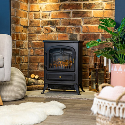Russell Hobbs Electric Stove Fire 1850W Freestanding Black Electric Heater RHEFSTV1002B