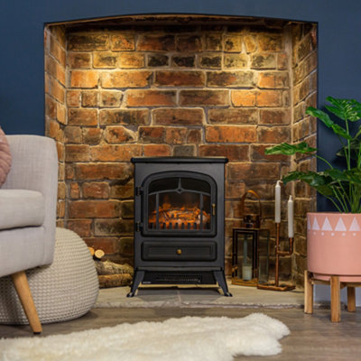 Russell Hobbs Electric Stove Fire 1850W Freestanding Black Electric Heater RHEFSTV1002B