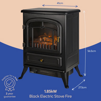 Russell Hobbs Electric Stove Fire 1850W Freestanding Black Electric Heater RHEFSTV1002B