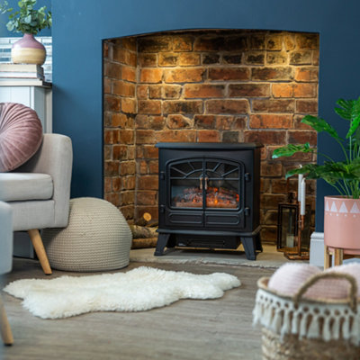 Russell Hobbs Electric Stove Fire 1850W Freestanding Black Electric Heater RHEFSTV2003B