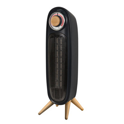 Russell Hobbs Electric Tower Heater 2000W Retro Black with Scandi Wood Effect RHRETFH1002WDB