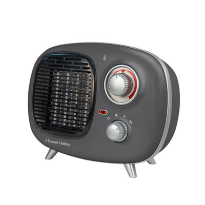 Russell Hobbs Fan Heater 1500W Portable Electric Retro Grey Ceramic Heater RHRETPTC2001G