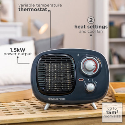 Russell Hobbs Fan Heater 1500W Portable Electric Retro Grey Ceramic Heater  RHRETPTC2001G | DIY at Bu0026Q