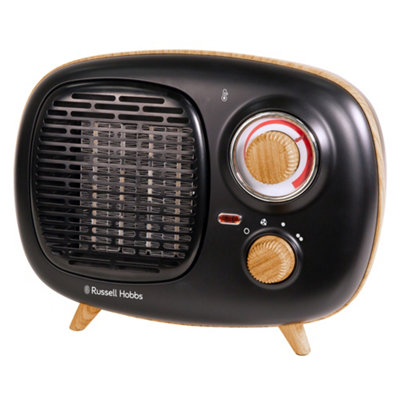 Russell Hobbs Fan Heater Scandi Wood Effect 1500W Portable Electric Retro Black Ceramic Heater RHRETPTC2001WDB