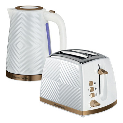 Russell Hobbs Groove 2 Slice Toaster Kettle Set White