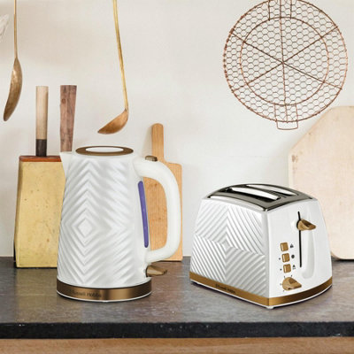 Russell Hobbs Groove 2 Slice Toaster Kettle Set White