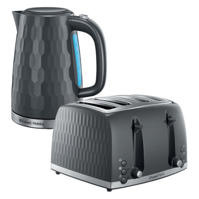 Russell Hobbs Honeycomb 4 Slice Toaster & Kettle Set, Grey