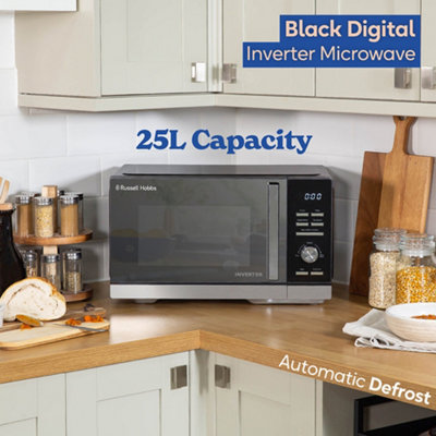 Russell Hobbs Inverter Microwave 25L 900W Black Digital with Defrost RHMI2503B