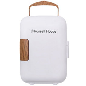 Russell Hobbs Mini Cooler 4L 6 Cans Portable Drinks and Cosmetics Scandi White & Wood Effect RH4CLR1001SCW