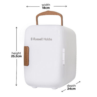 Russell Hobbs Mini Cooler 4L 6 Cans Portable Drinks and Cosmetics Scandi White & Wood Effect RH4CLR1001SCW