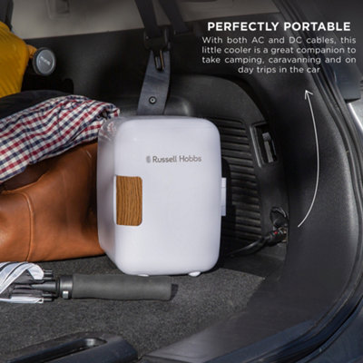 Russell Hobbs Mini Cooler 4L 6 Cans Portable Drinks and Cosmetics Scandi White & Wood Effect RH4CLR1001SCW - 6