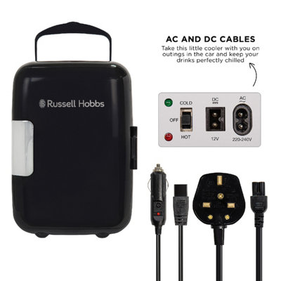 Russell Hobbs Mini Cooler 4L 6 Cans Portable for Drinks and Cosmetics Black RH4CLR1001B