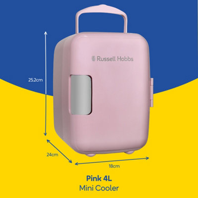 Russell Hobbs Mini Cooler 4L Compact for Drinks Snacks & Makeup Pink RH4CLR1001P