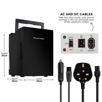 Russell Hobbs Mini Cooler 8L 10 Cans Portable for Drinks and Cosmetics Black RH8CLR8001B