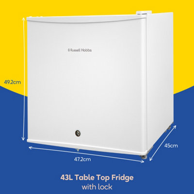 Russell Hobbs Mini Fridge and Cooler with Lock 43L White Table Top RHTTF0E1W-LCK