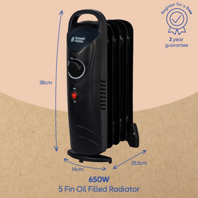 Russell Hobbs Oil Filled Radiator 650W 5 Fin Black RHOFR3001 | DIY at Bu0026Q