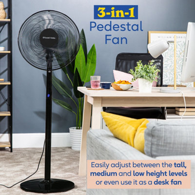 Russell Hobbs Pedestal Fan 3 in 1 Black Electric Cooling with Remote ...