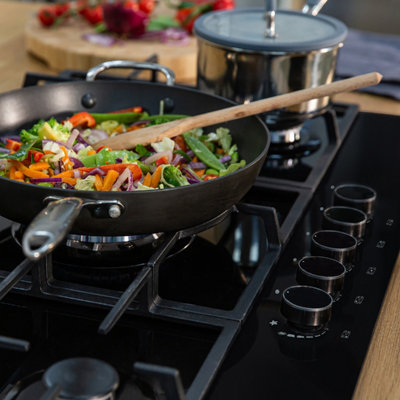 Russell Hobbs RH86GH702DS Midnight Collection Black Glass 90cm Wide 5 Burner Gas Hob