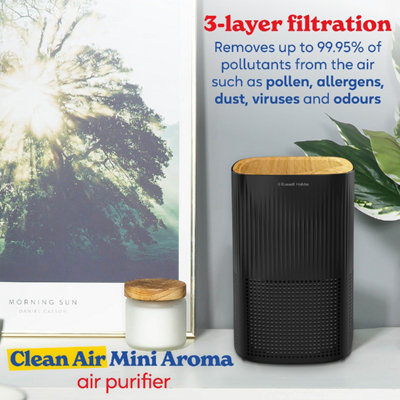 Russell Hobbs RHAP1032WDB, Clean Air Mini Aroma Air Purifier in Wood & Black