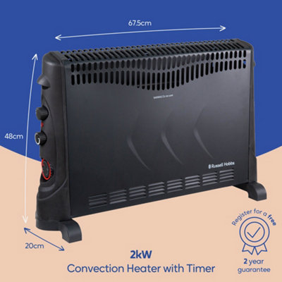 Russell Hobbs RHCVH4002B 2kW Convection Heater with Timer in Black