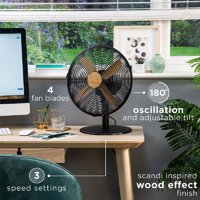 Russell Hobbs Scandi Desk Fan 12 Inch Black and Wood Effect RHMDF1201WDB - 3