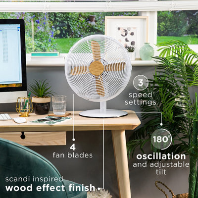Russell Hobbs Scandi Desk Fan 12 Inch White and Wood Effect RHMDF1201WDW - 3