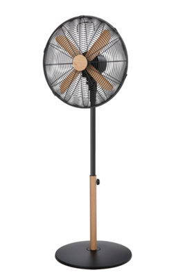 Russell Hobbs Scandi Pedestal Fan 16 Inch Black and Wood Effect RHMPF1601WDB