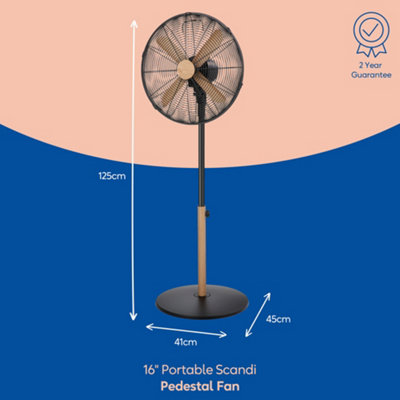 Russell Hobbs Scandi Pedestal Fan 16 Inch Black and Wood Effect RHMPF1601WDB