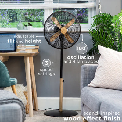 Russell Hobbs Scandi Pedestal Fan 16 Inch Black and Wood Effect RHMPF1601WDB - 3