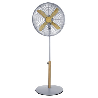 Russell Hobbs Scandi Pedestal Fan 16 Inch Grey and Wood Effect RHMPF1601WDG