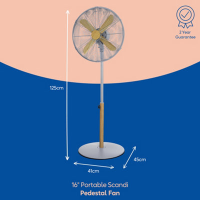 Russell Hobbs Scandi Pedestal Fan 16 Inch Grey and Wood Effect RHMPF1601WDG