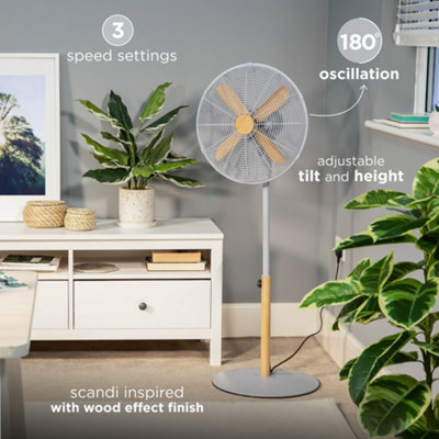 Russell Hobbs Scandi Pedestal Fan 16 Inch Grey and Wood Effect RHMPF1601WDG - 3