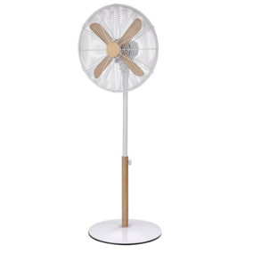 Russell Hobbs Scandi Pedestal Fan 16 Inch White and Wood Effect RHMPF1601WDW