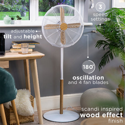 Russell Hobbs Scandi Pedestal Fan 16 Inch White and Wood Effect RHMPF1601WDW - 3
