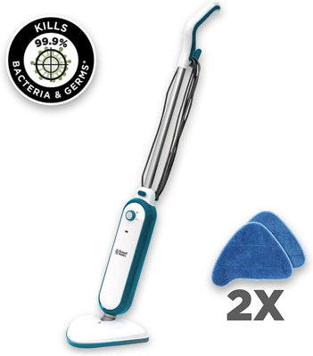Russell Hobbs Steam Mop with 2 Microfibre Pads White and Aqua RHSM1001
