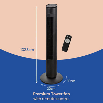 Russell Hobbs Tower Fan Electric 3 Speed Premium Black with Remote RHTWR3SB