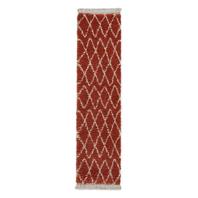 Rust Geometric Shaggy Rug, Stain-Resistant 45mm Thick Modern Rug for ...