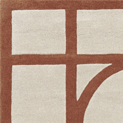 Rust Geometric Wool Bordered Geometric Rug For Bedroom & Living Room ...