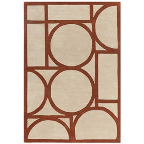 Rust Geometric Wool Bordered Geometric Rug For Bedroom & Living Room-160cm X 230cm